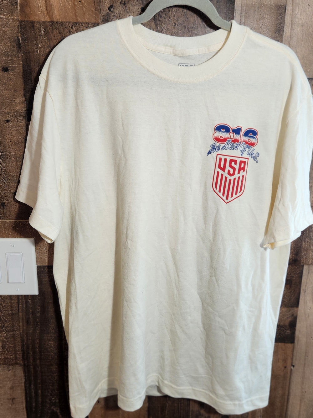 Men's Cream Short-Sleeve Graphic Tee with USA Shield